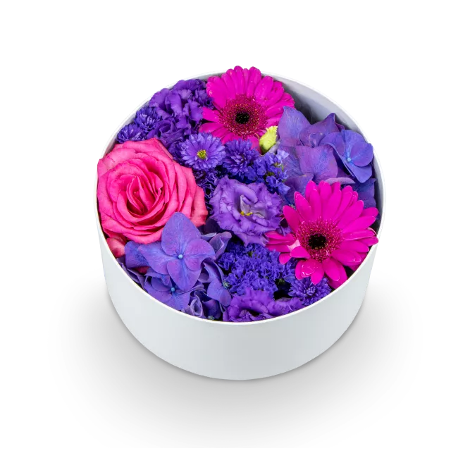 Box of purple flowers closed
